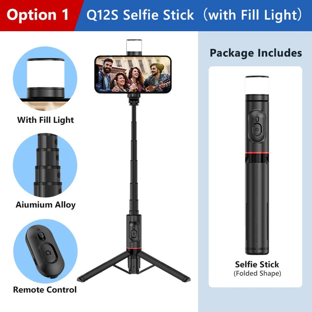 Tripé Selfie Stick com Luz LED e Bluetooth - Suporte Celular Portátil