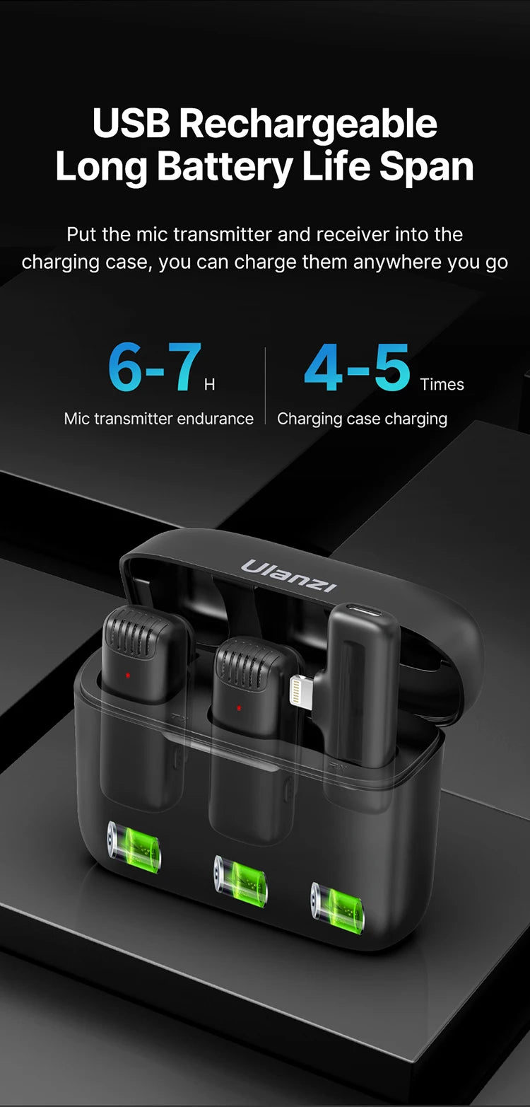 Ulanzi J12 Microfone de lapela sem fio Gravação de áudio e vídeo Mini microfone Plug Play para smartphone Android iPhone Transmissão ao vivo