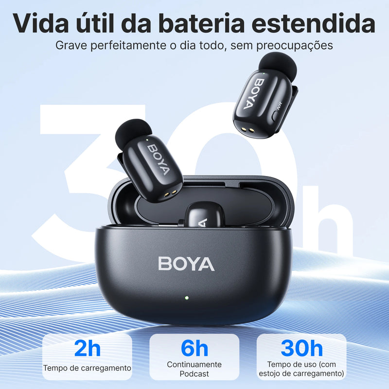 Microfone Boya iPhone 15/16 iPad Android - Sem Fio Profissional