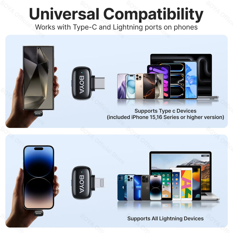Microfone Lapela Boya Sem Fio - iPhone iPad Android Tipo-C