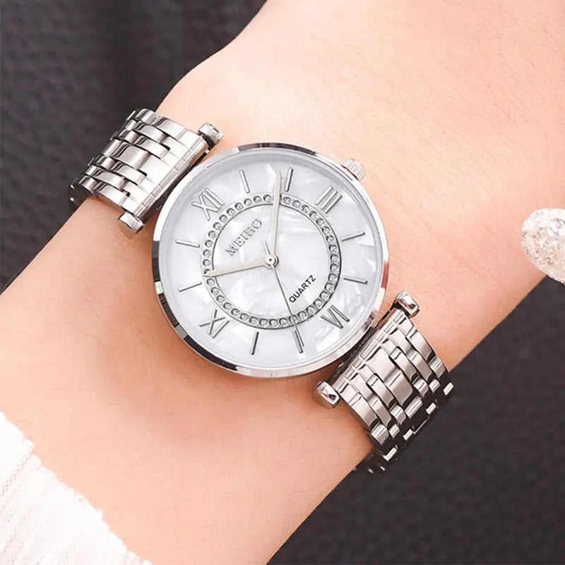 Relógios de pulso feminino luxo cristal, pulseira de aço com qualidade superior montre femme relogio