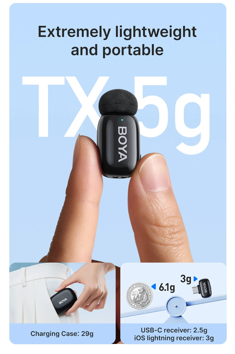Microfone Boya iPhone 15/16 iPad Android - Sem Fio Profissional