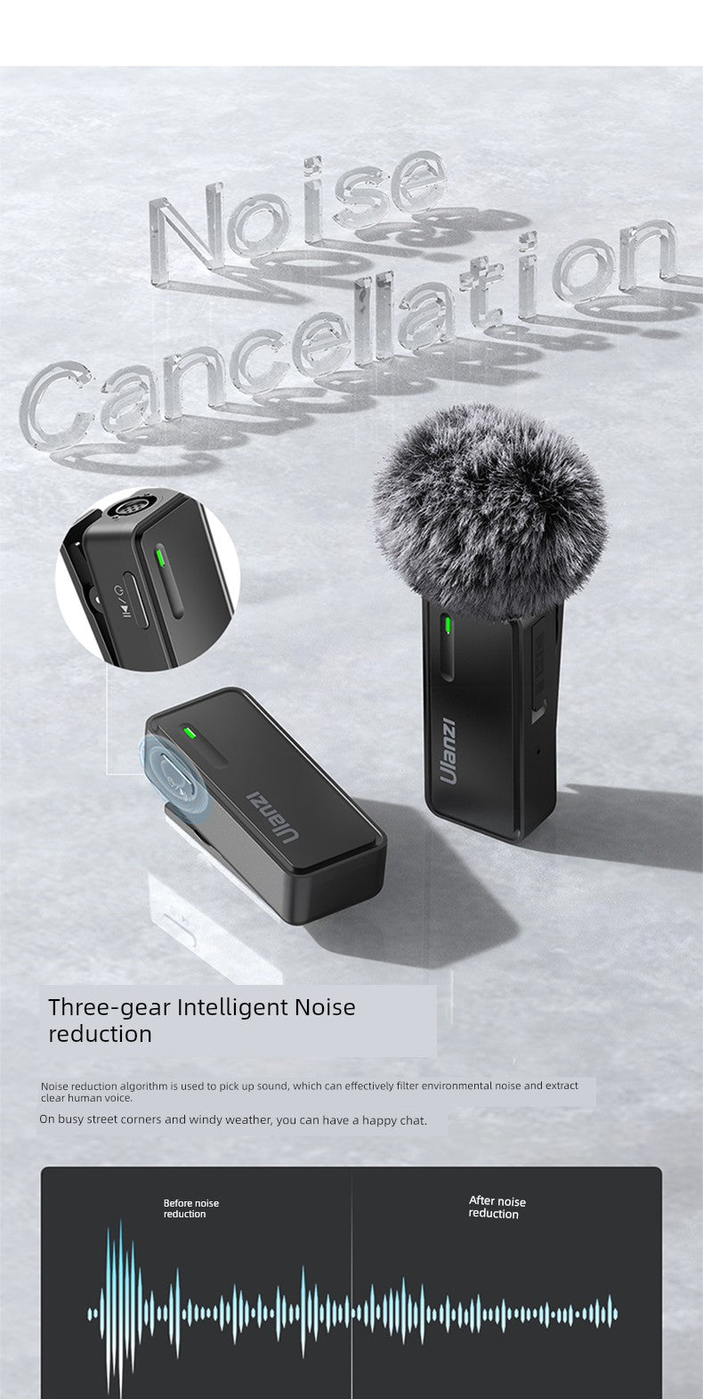 Ulanzi One-to-Two Radio Wireless Microphone Mobile Phone Recording Vlog Excellent Basket J12 Little Bee Collar Microphone