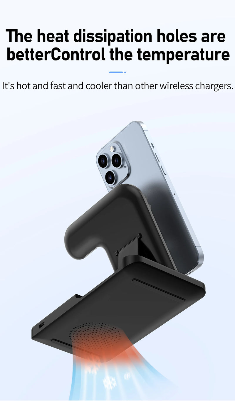 Carregador 3 em 1 Wireless portátil, dobrável para celulares, fone de iouvido e smartwatch - muito útil