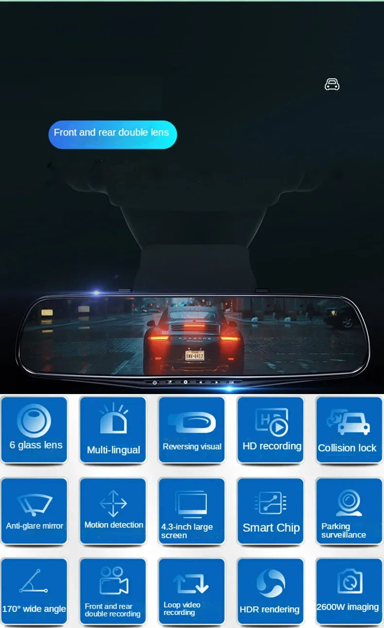 Zuidid gravador de condução carro dvr espelho retrovisor lente dupla gravador carro 1080p ips câmera dianteira e traseira registrador caixa preta novo