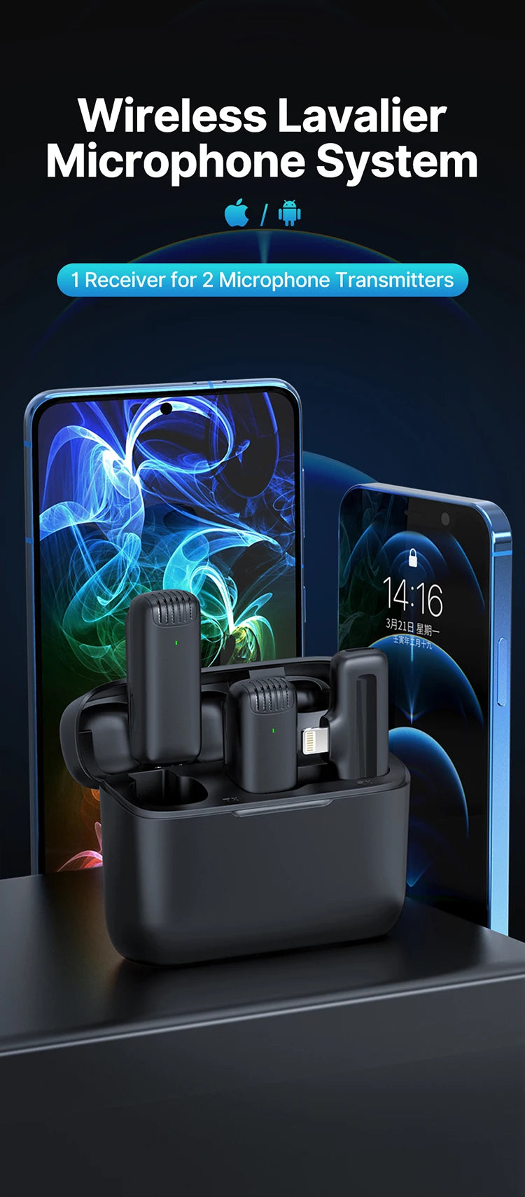 Ulanzi J12 Microfone de lapela sem fio Gravação de áudio e vídeo Mini microfone Plug Play para smartphone Android iPhone Transmissão ao vivo