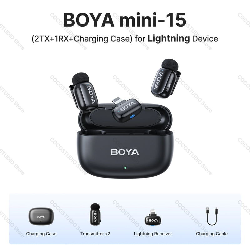Microfone Boya iPhone 15/16 iPad Android - Sem Fio Profissional