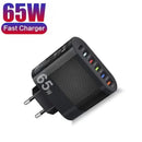 Carregador rápido de telefone 65w, 6 portas usb tipo-c 5v/3.5a plugue ue/eua, leve, cabeça de carregamento para viagem em casa para iphone 14 13 12 huawei
