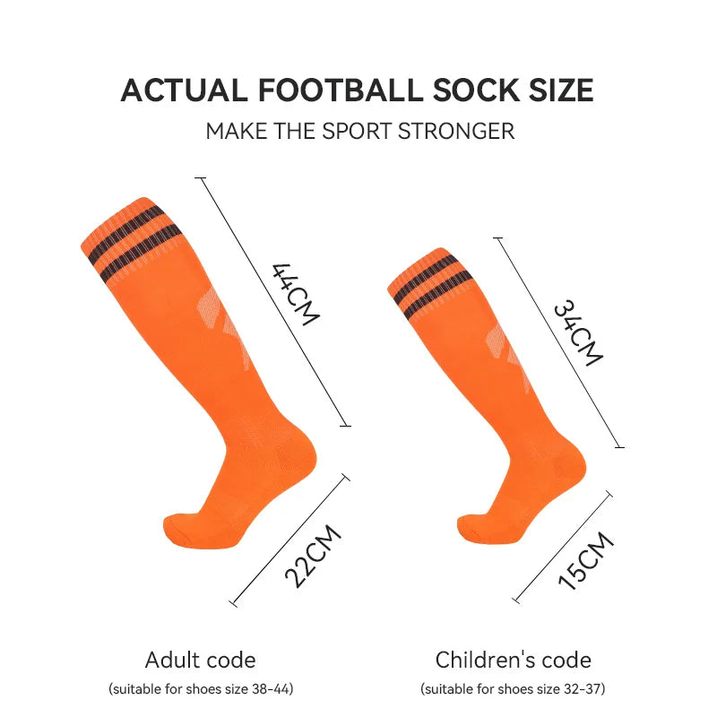 Thickened Anti-Slip Professional Soccer Football Socks for Men Long Sleeve Kids Over Knee Student Striped Sports