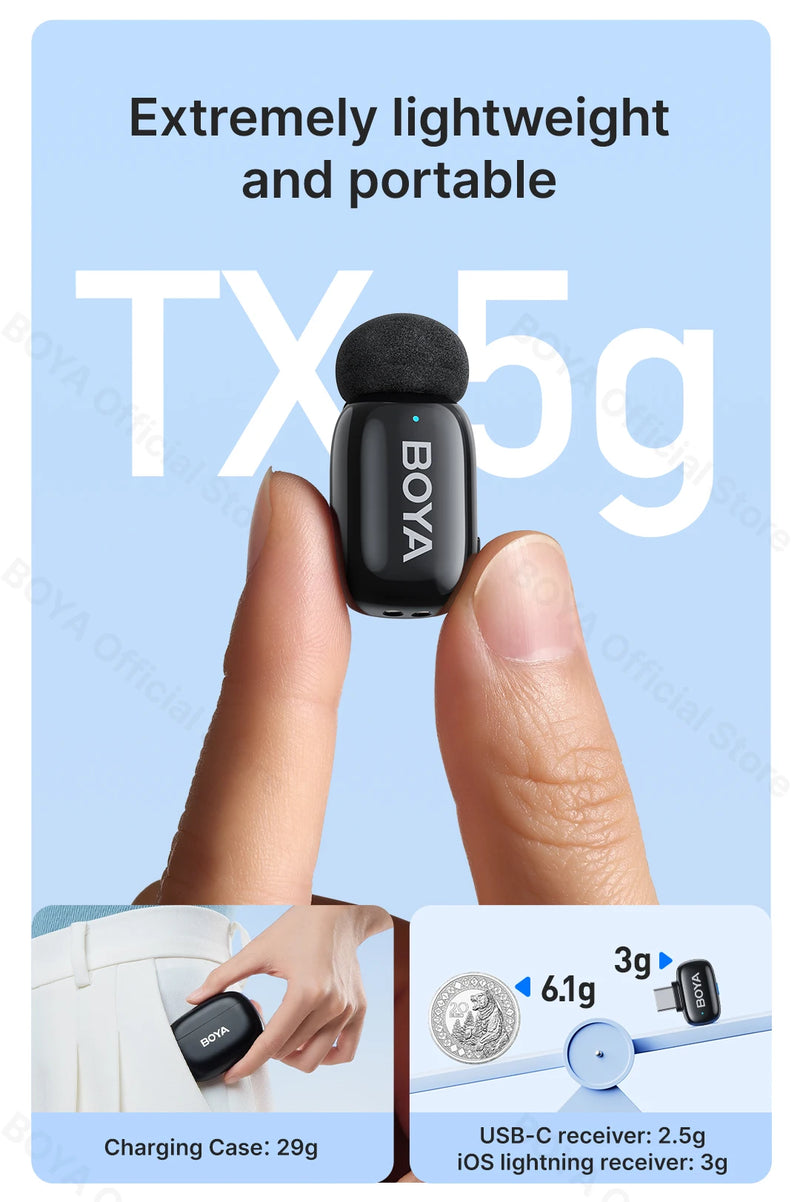 Microfone Lapela Boya Sem Fio - iPhone iPad Android Tipo-C